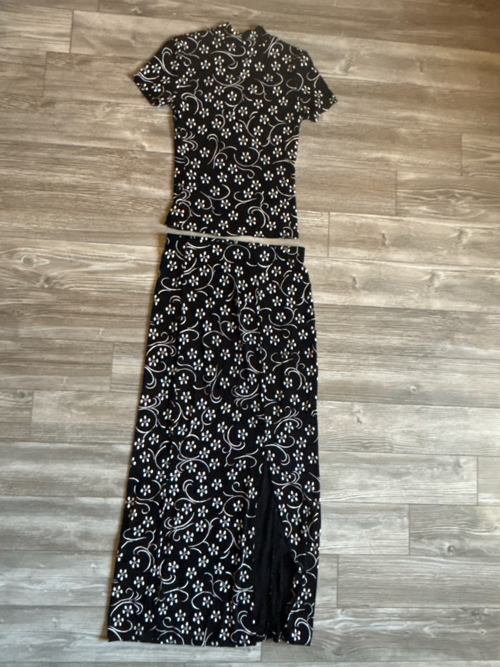Vintage Black Floral-Print Maxi Skirt - Women's Elegant Casual